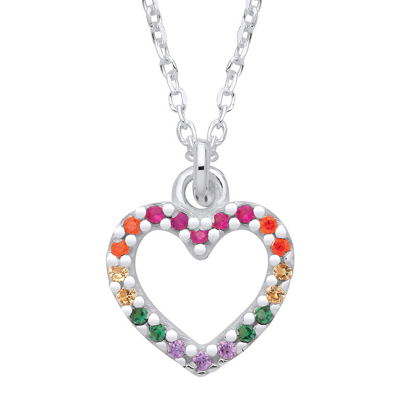 Sterling Silver Multi Colour Cubic Zirconia Heart Pendant Necklace
