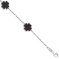 Sterling Silver Black Enamel Four Leaf Clover Bracelet 7"