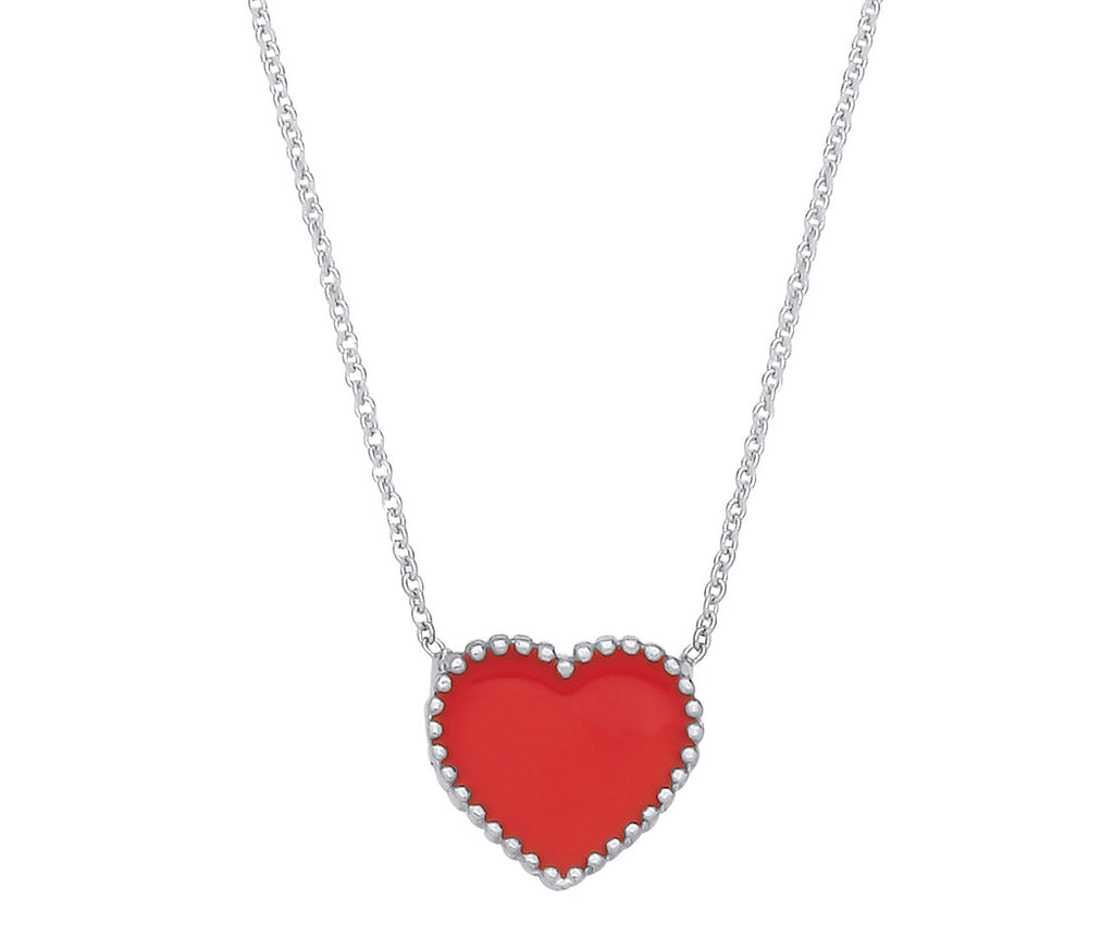 Sterling Silver Red Enamel Heart Pendant on Chain
