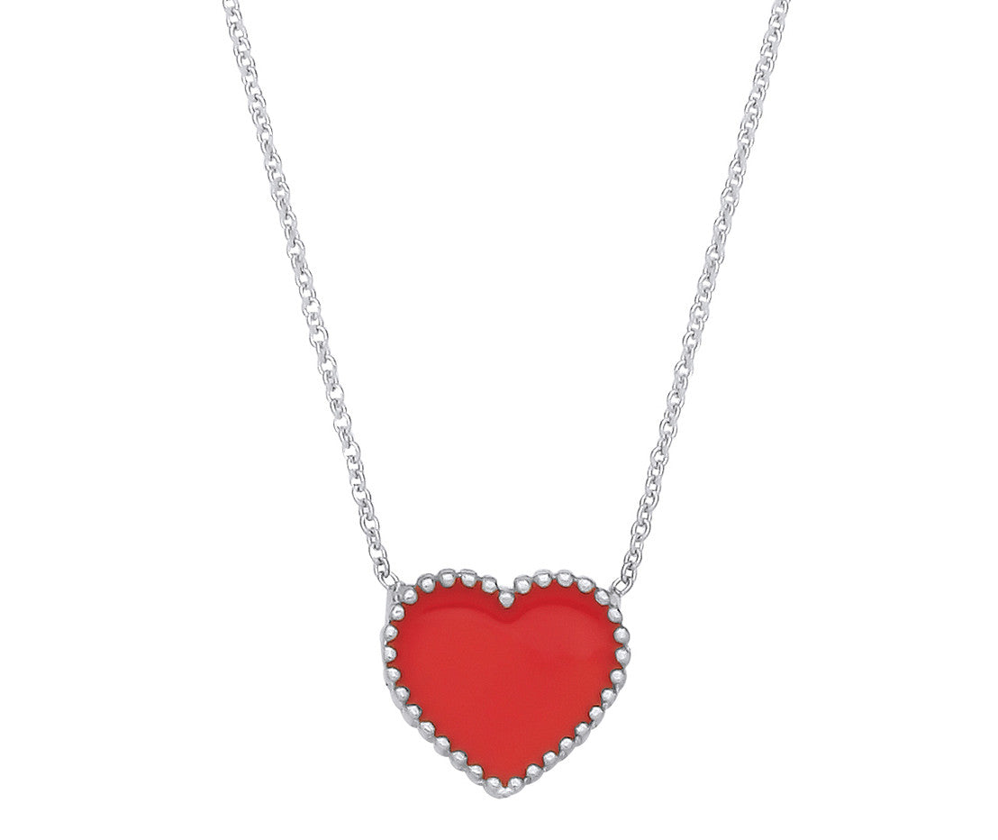 Sterling Silver Red Enamel Heart Pendant on Chain