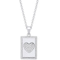 Sterling Silver Dog Tag Cubic Zirconias Heart Pendant on Chain