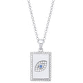Sterling Silver Dog Tag Cubic Zirconias Evil Eye Pendant on Chain