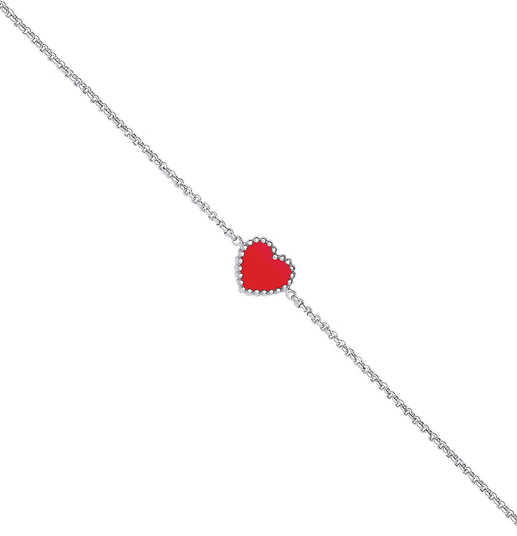 Sterling Silver Red Enamel Heart Ladies Bracelet