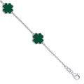 "Sterling Silver Green Enamel Four Leaf Clover Bracelet