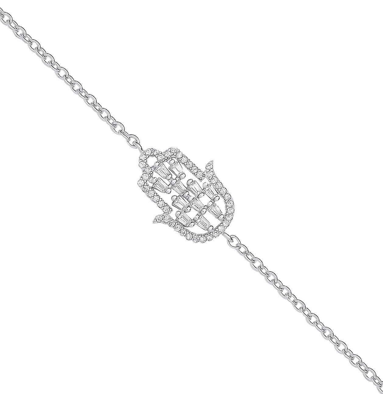 Sterling Silver Cubic Zirconia Hamsa Bracelet