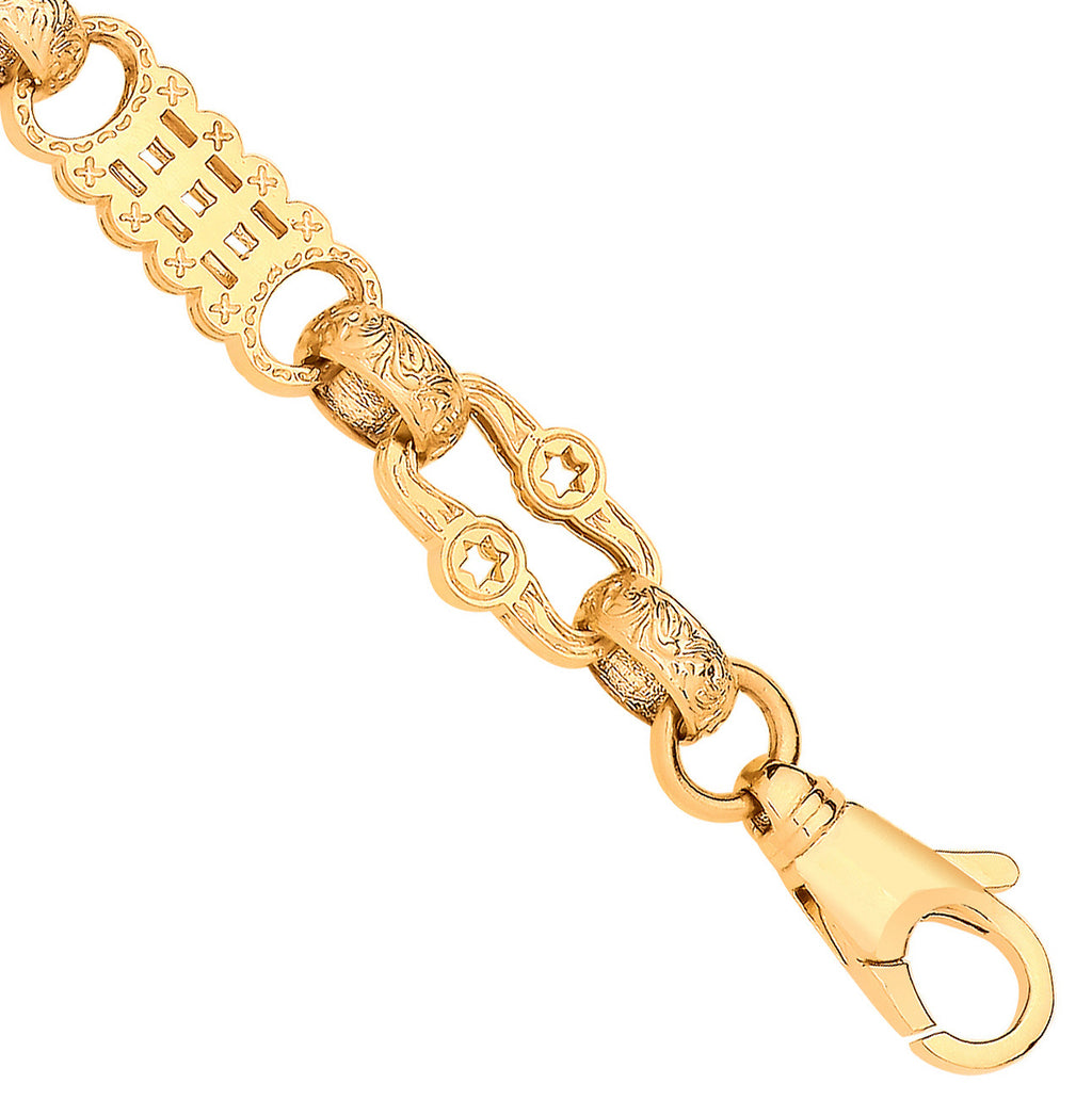 9ct Yellow Gold Stars & Bars Gents Medium Link Bracelet