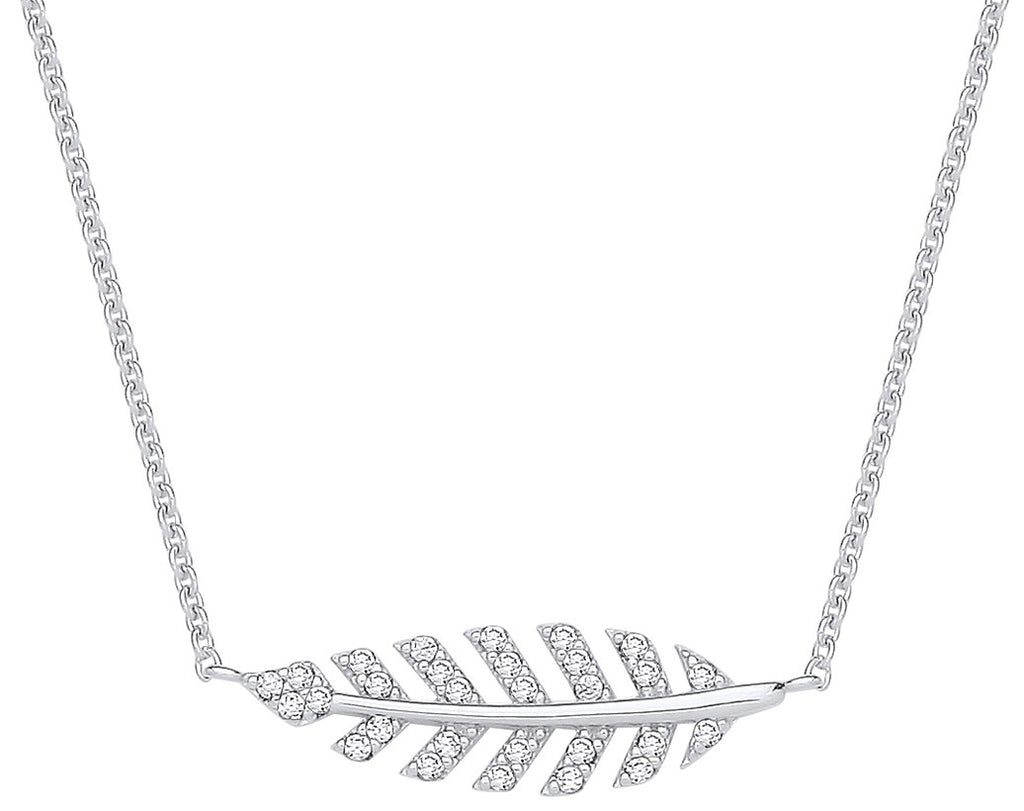 Sterling Silver Cubic Zirconia Feather Necklace