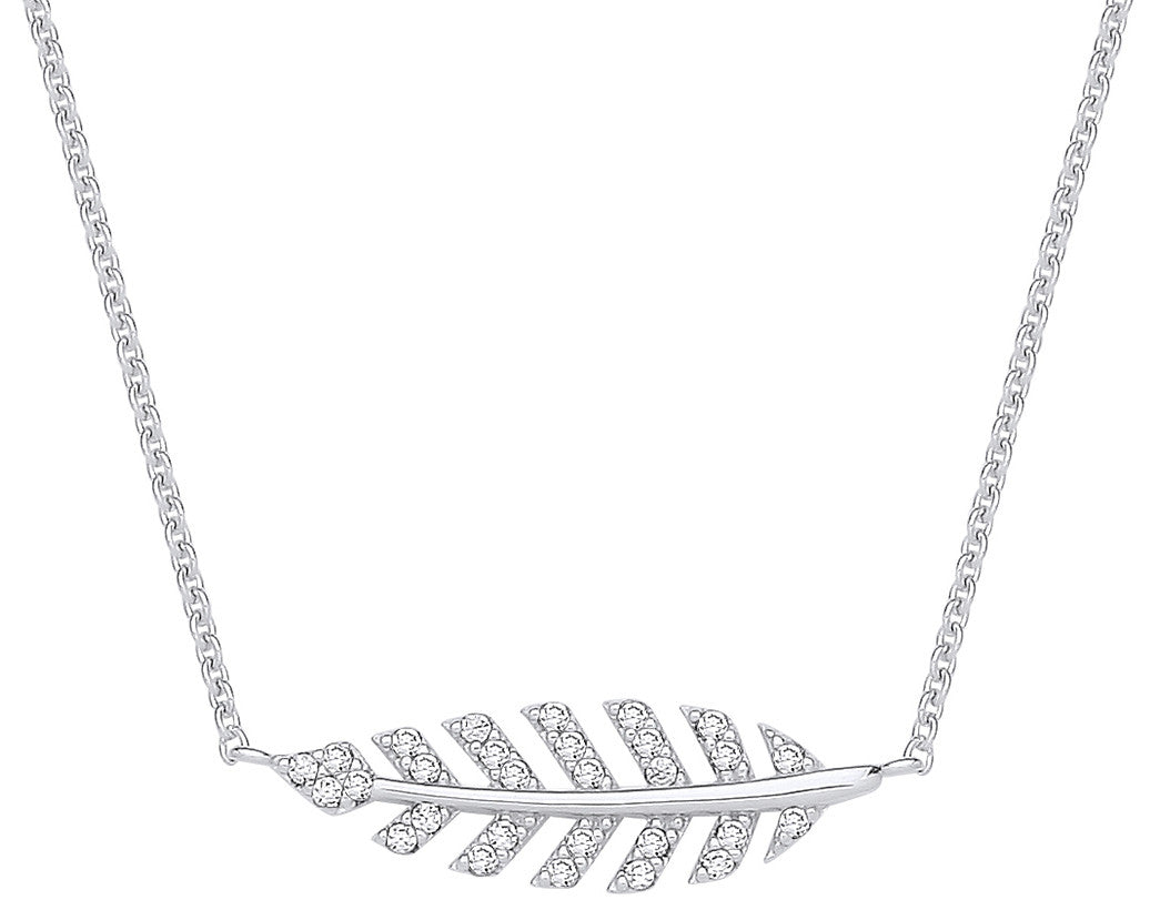 Sterling Silver Cubic Zirconia Feather Necklace