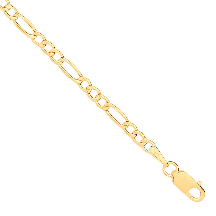 14ct Yellow Gold Hollow Beveled Figaro 2.6mm Chain