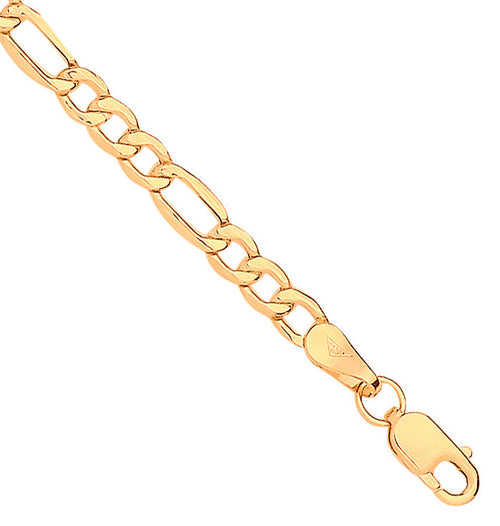 14ct Yellow Gold Hollow Beveled Figaro 3.4mm Chain