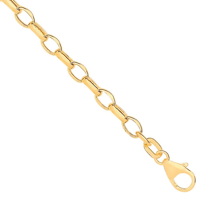 14ct Yellow Gold Hollow Oval Faceted Belcher 3.5mm Chain