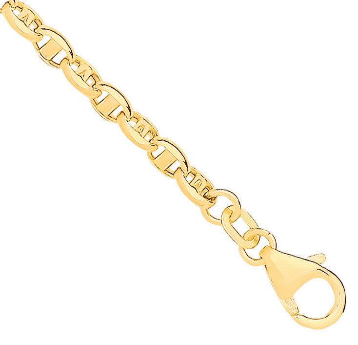 14ct Yellow Gold Hollow Oval Puff Marine 3.6mm Chain