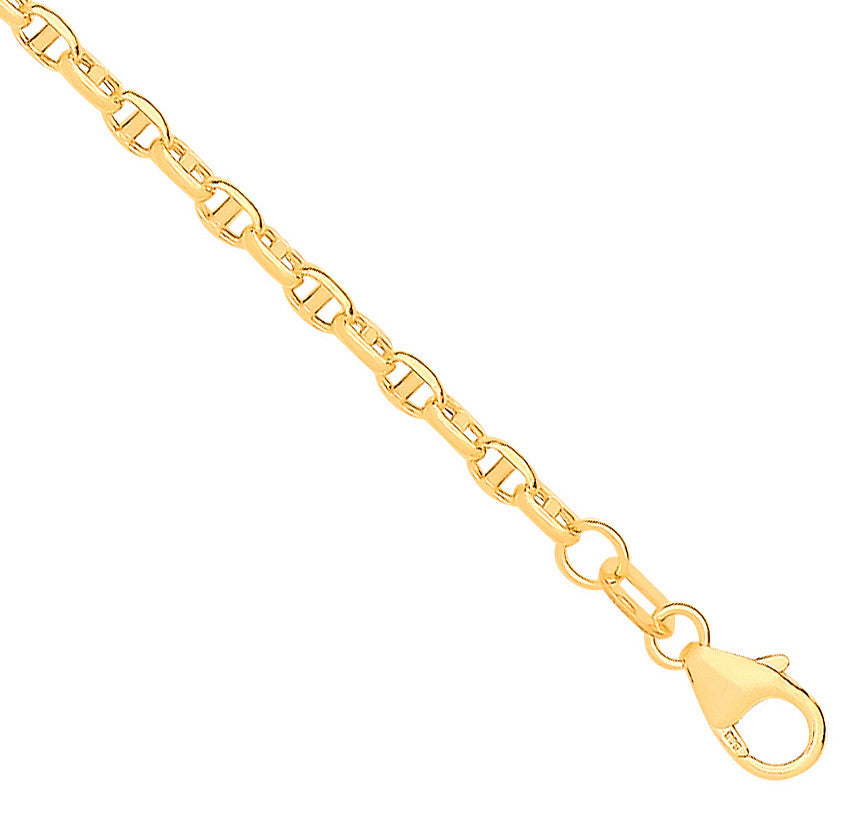 14ct Yellow Gold Hollow Oval Puff Marine 2.7mm Chain