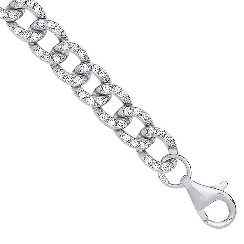 Sterling Silver Cubic Zirconia Curb Gents 6.4mm Bracelet