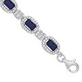 Sterling Silver Clear Cubic Zirconia & Blue Sapphire Glass Halo Style Ladies Bracelet