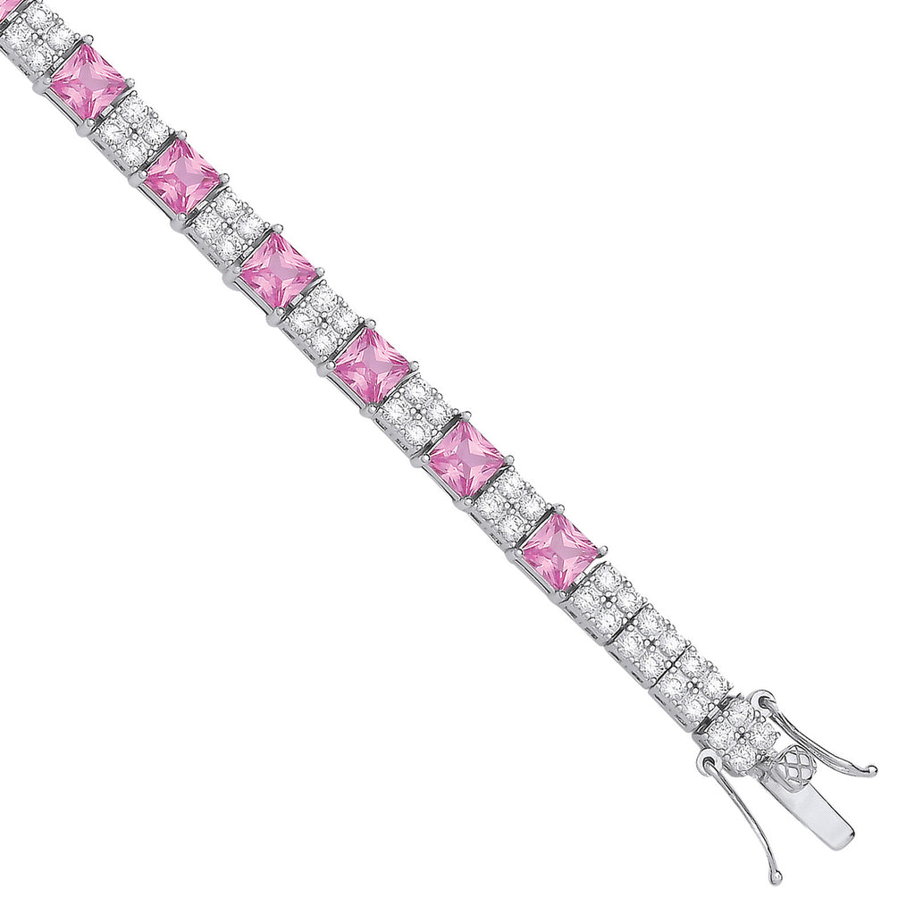 Sterling Silver Pink and Clear Cubic Zirconia Tennis Ladies 6.2mm Bracelet