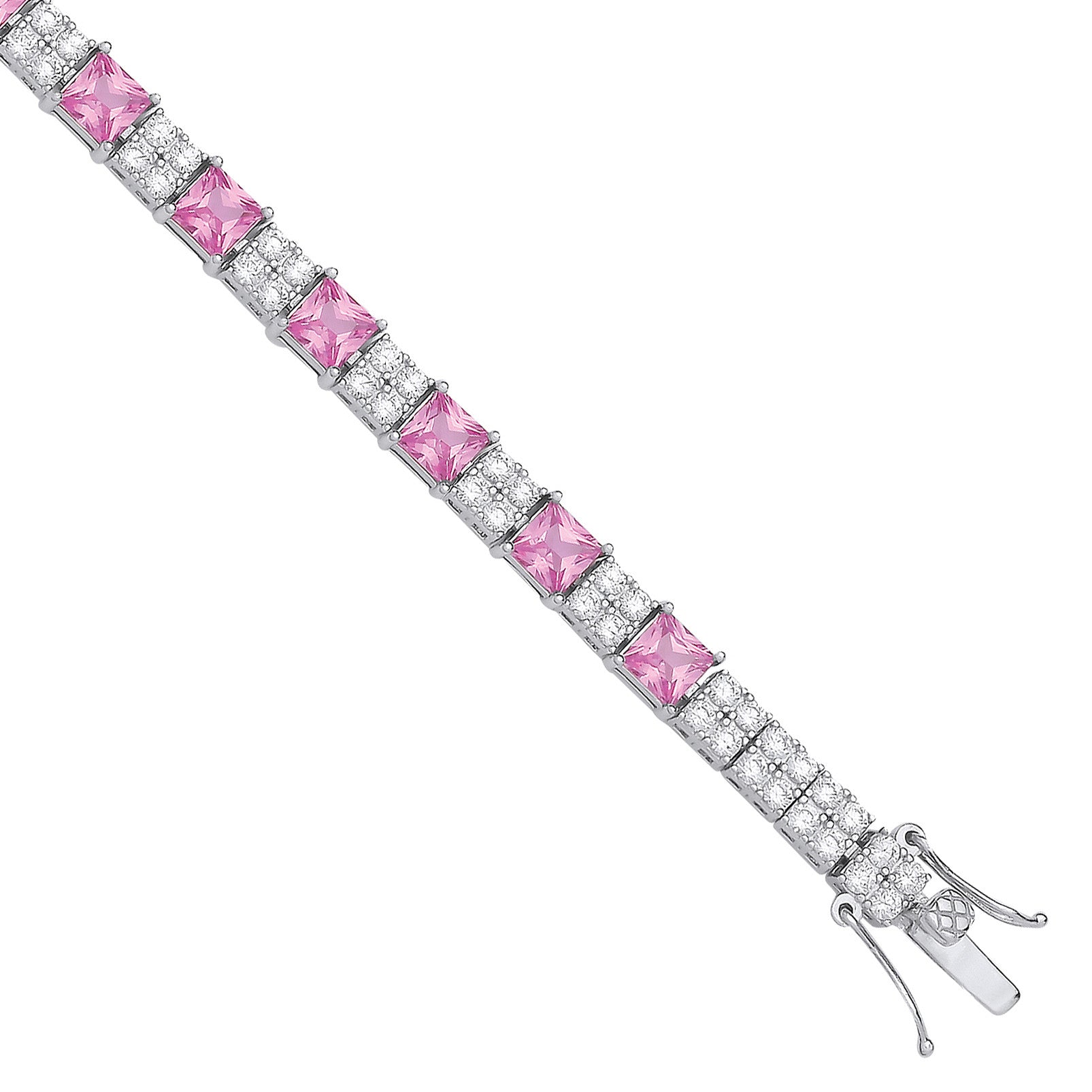Sterling Silver Pink and Clear Cubic Zirconia Tennis Ladies 6.2mm Bracelet
