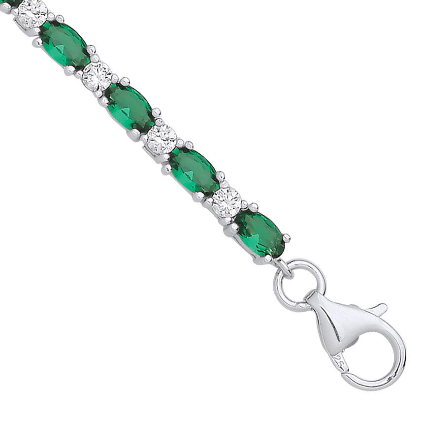 Sterling Silver Green & Clear Cubic Zirconia Sterling Silver Tennis Ladies Bracelet