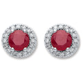 9ct White Gold 0.15ct Dia, 0.90ct Round Ruby Stud Earrings