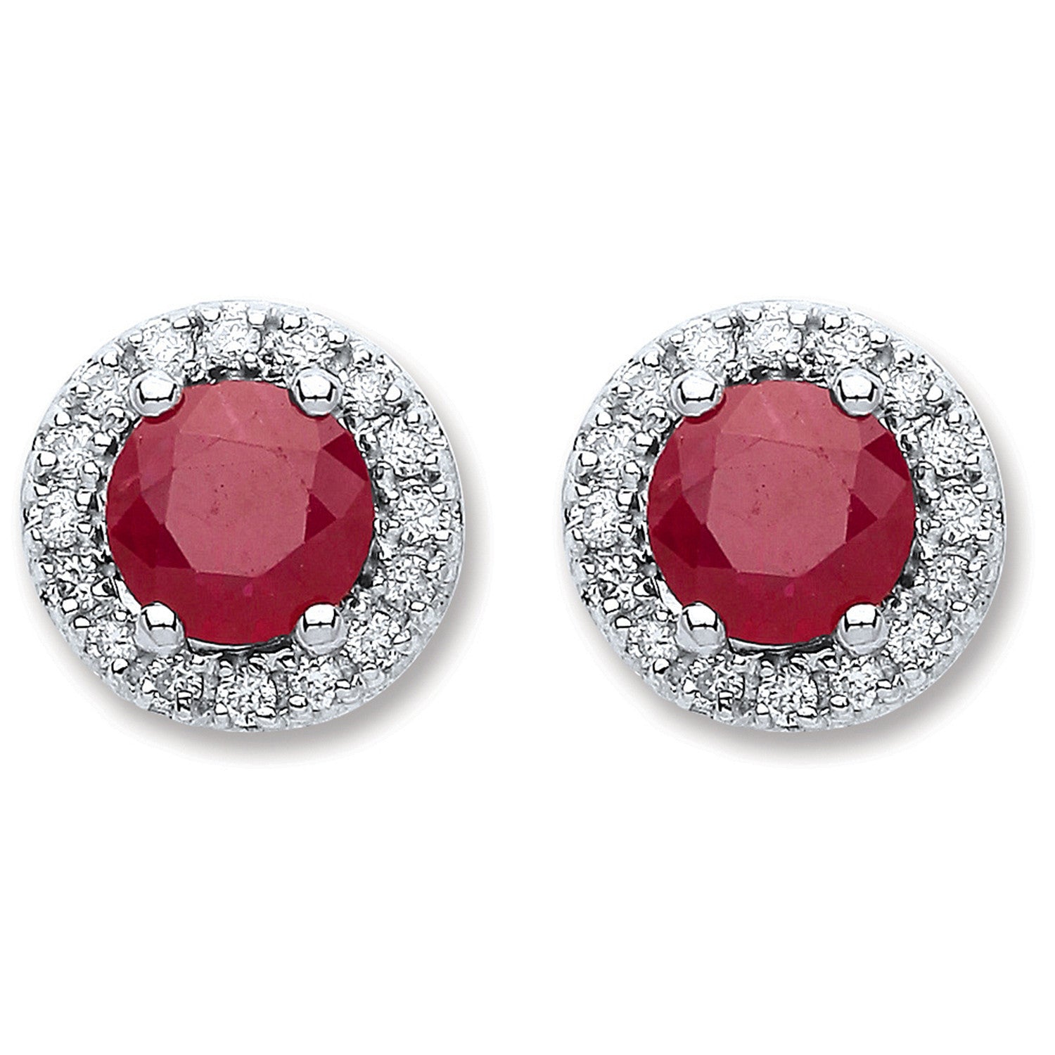9ct White Gold 0.15ct Dia, 0.90ct Round Ruby Stud Earrings