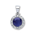 9ct White Gold 0.15ct Diamond, 0.70ct Round Sapphire Pendant