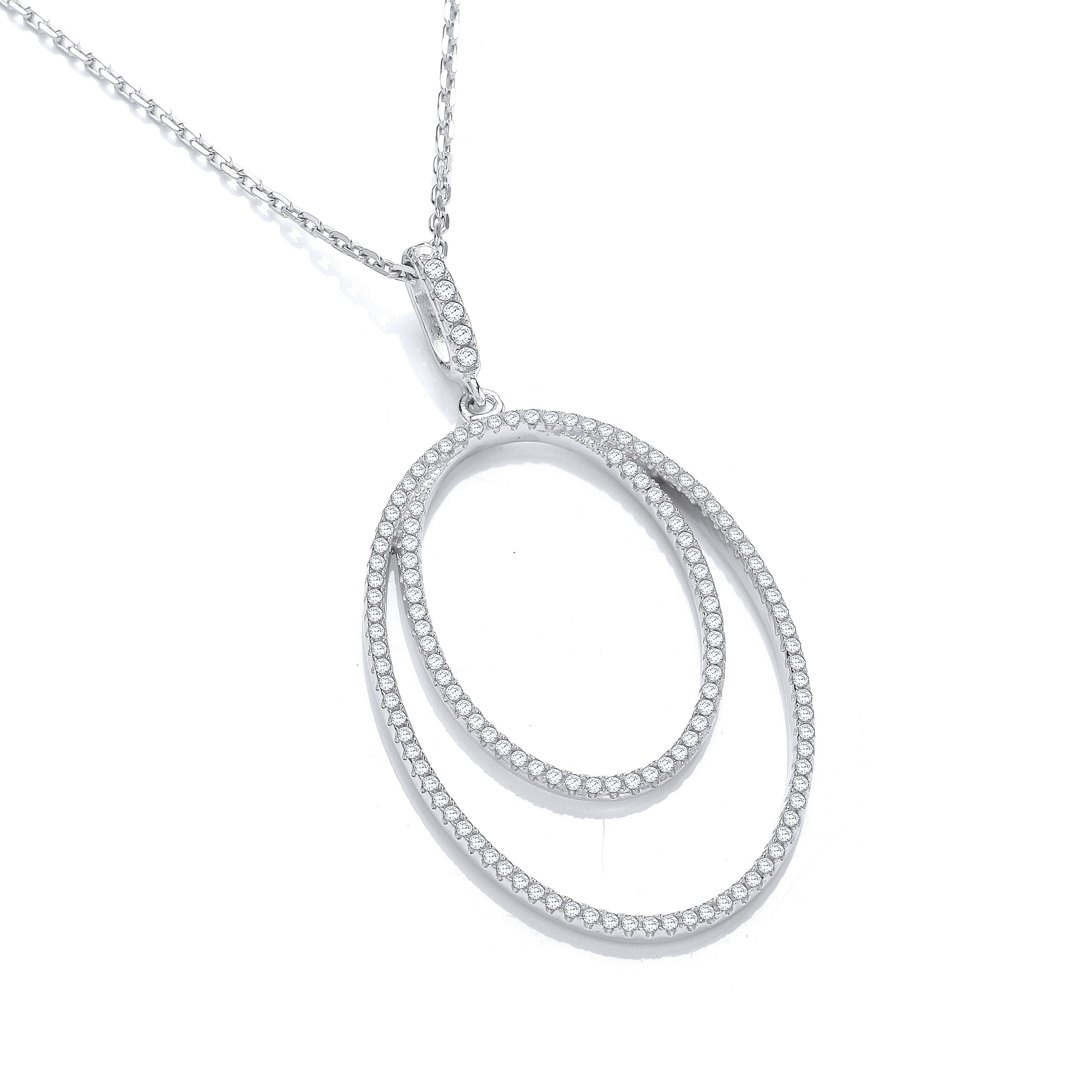 Micro Pave' Oval Double Row Cubic Zirconia Pendant with 18" Chain