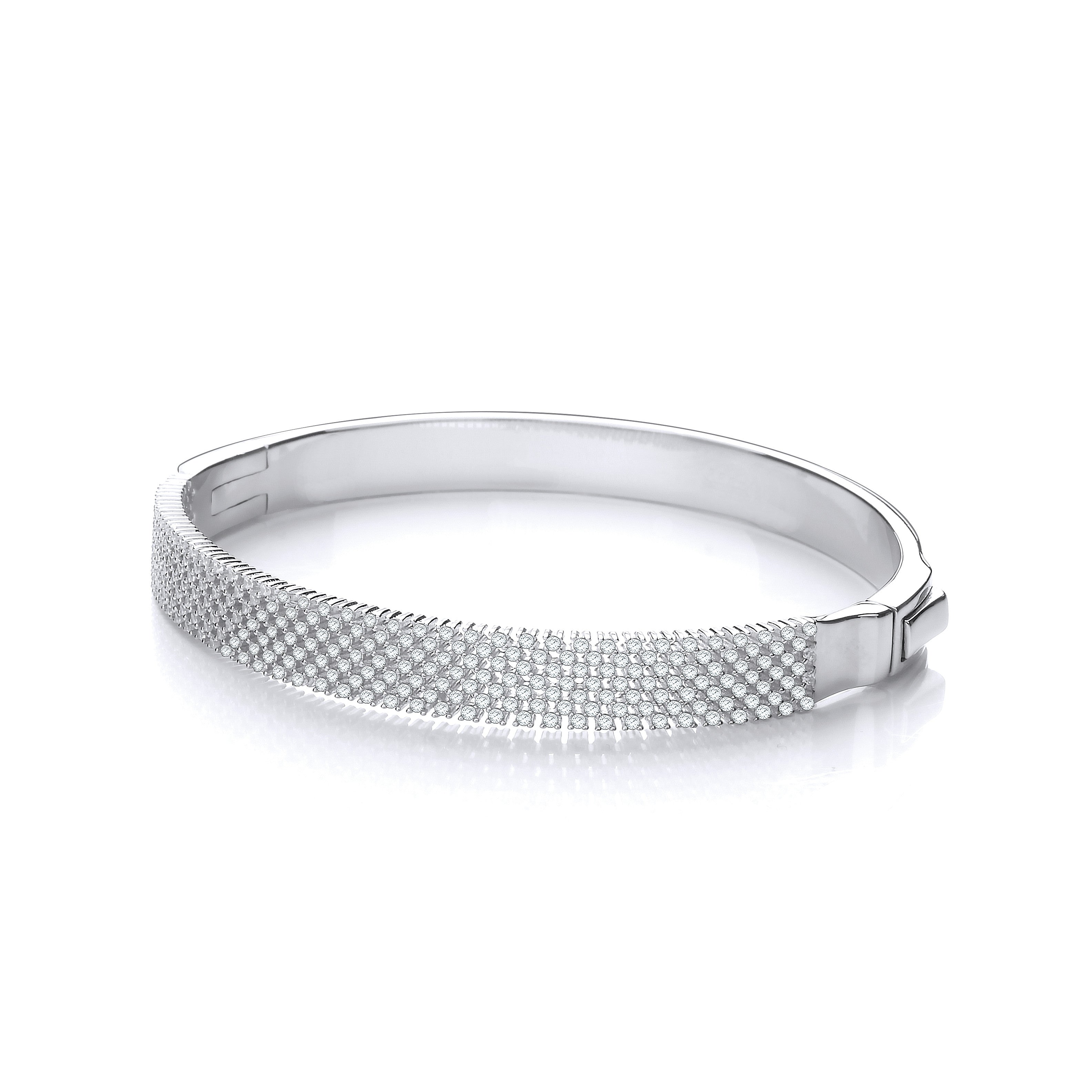 Micro Pave' Multi Row Cubic Zirconia Sterling Silver Bangle