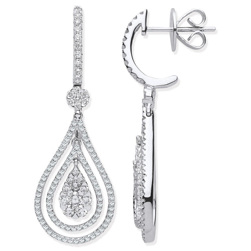 18ct White Gold 1.17ct Fancy Pear Shaped Grain Set Drop Earrings
