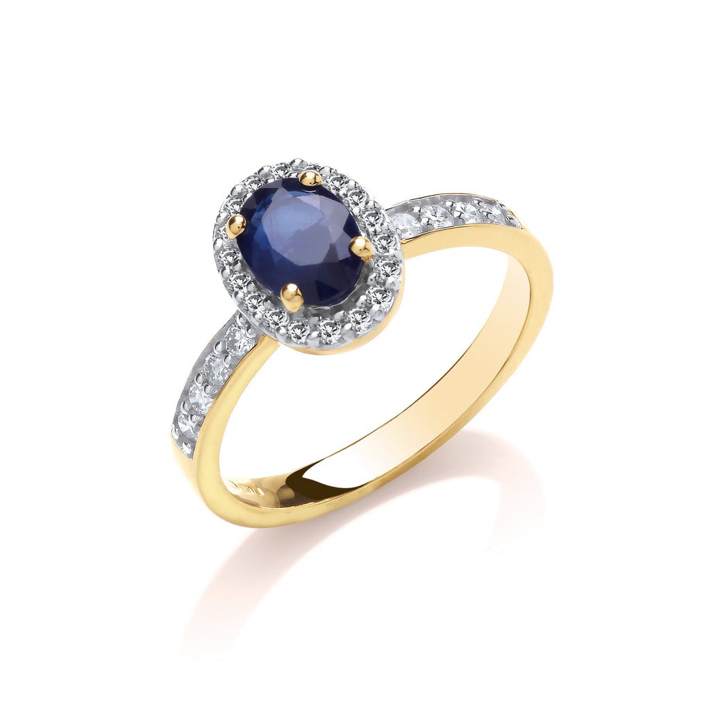 9ct 0.30ct Diamond & Oval Sapphire yellow Gold Ring