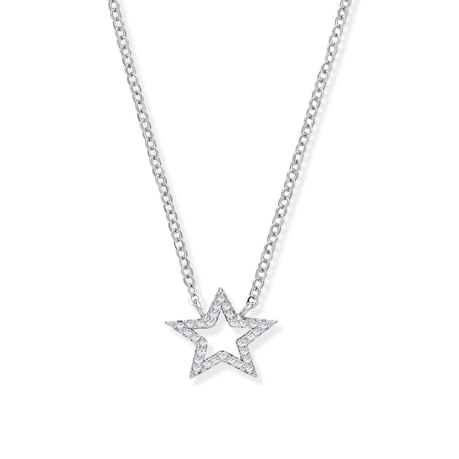 Sterling Silver Pave Cubic Zirconia Star Necklace + 1" Extender /Bracelet