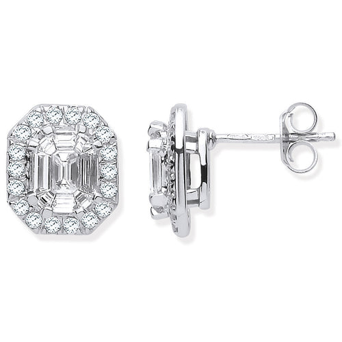 18ct White Gold Round Baguettes & Emerald Centre 1.40ctw Diamond Studs