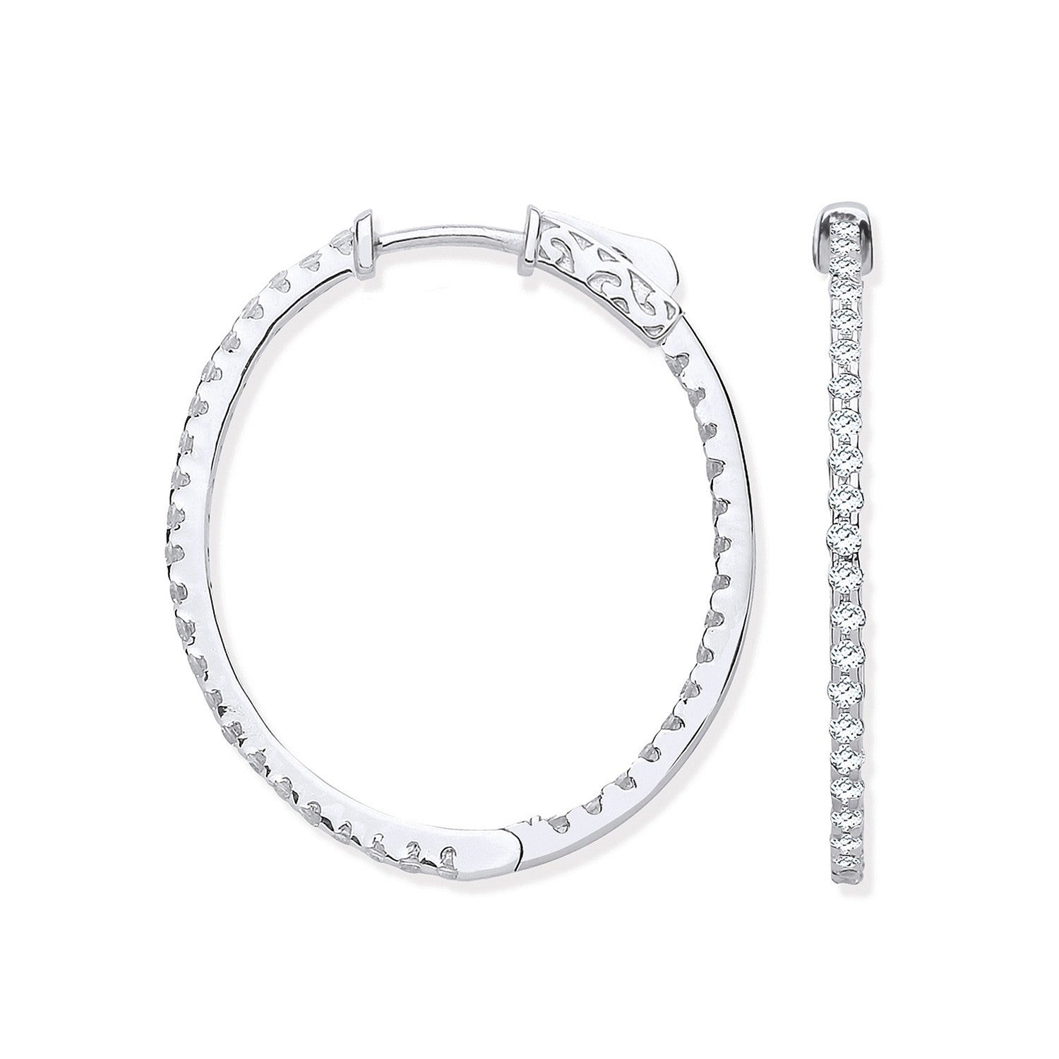 18ct White Gold 1.27ctw Diamond set Inside & Outside Oval Hoops