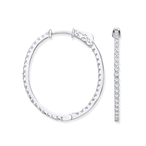 18ct White Gold 1.27ctw Diamond set Inside & Outside Oval Hoops