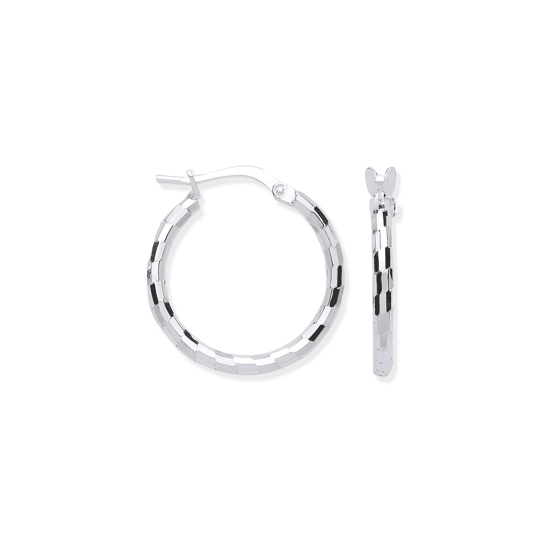 Sterling Silver 15mm Hoop, Checkerboard Design