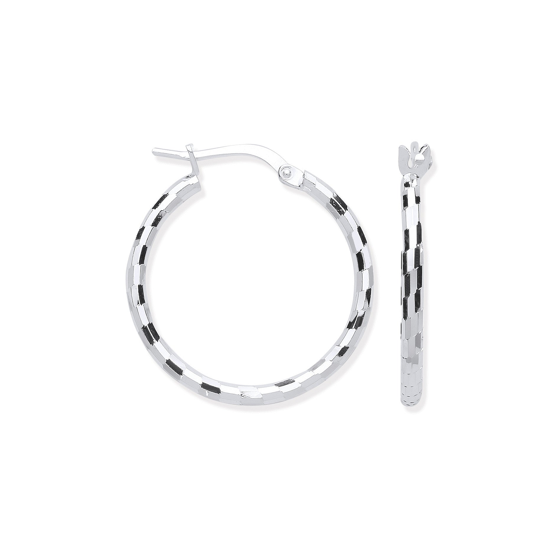 Sterling Silver 20mm Hoop, Checkerboard Design