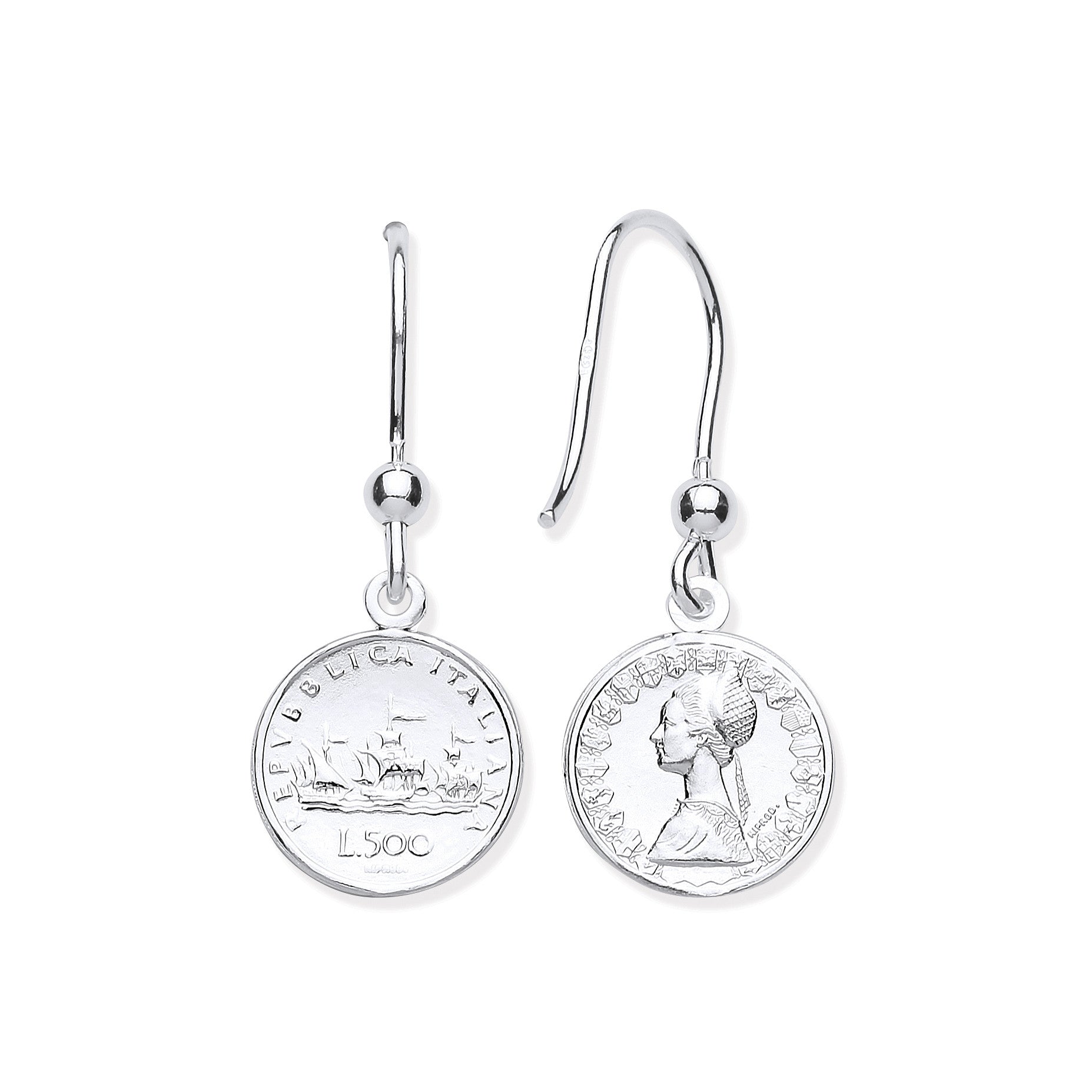 Sterling Silver Coin Drop Hook Earrings