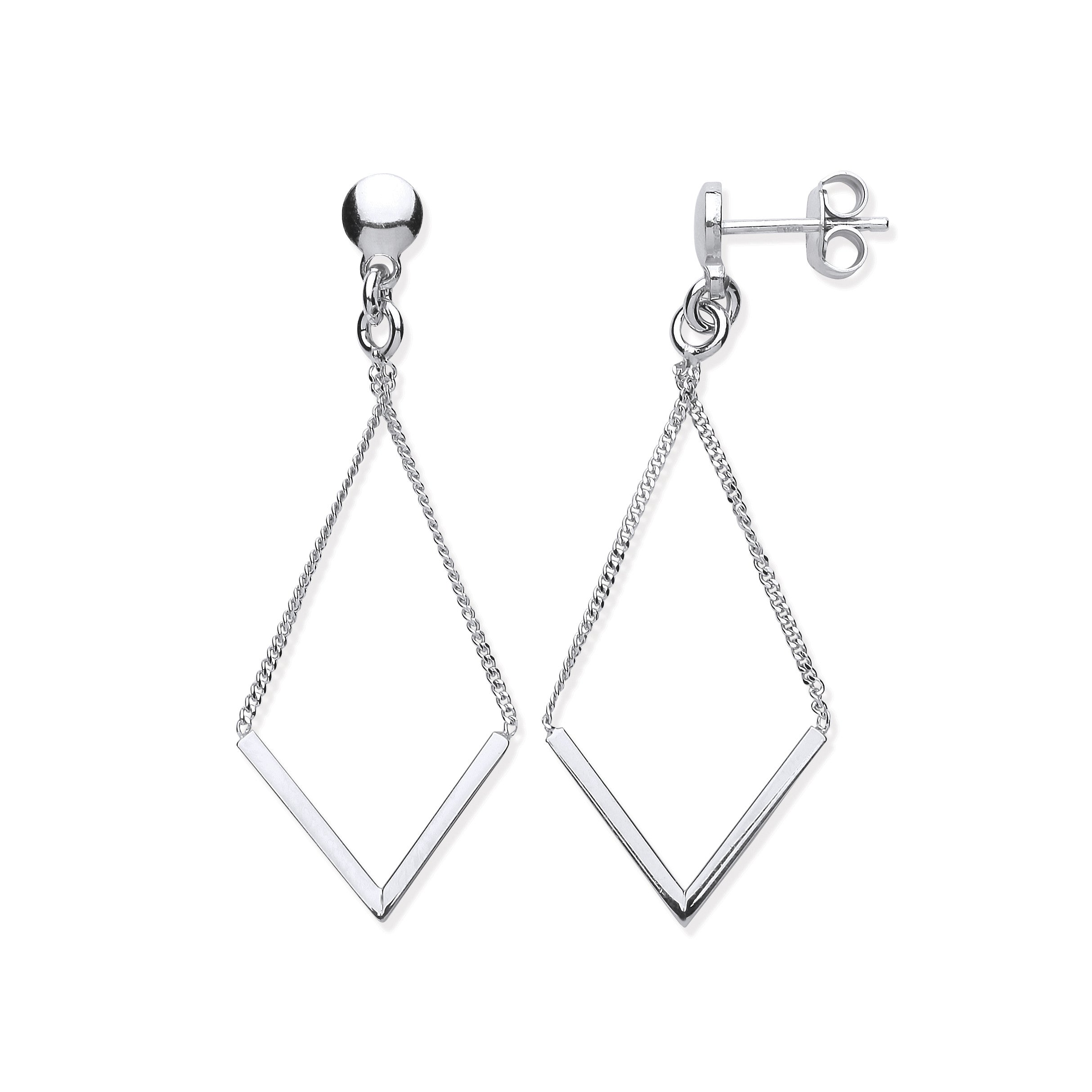 Sterling Silver Diamond Shape Chain Drop Earrings