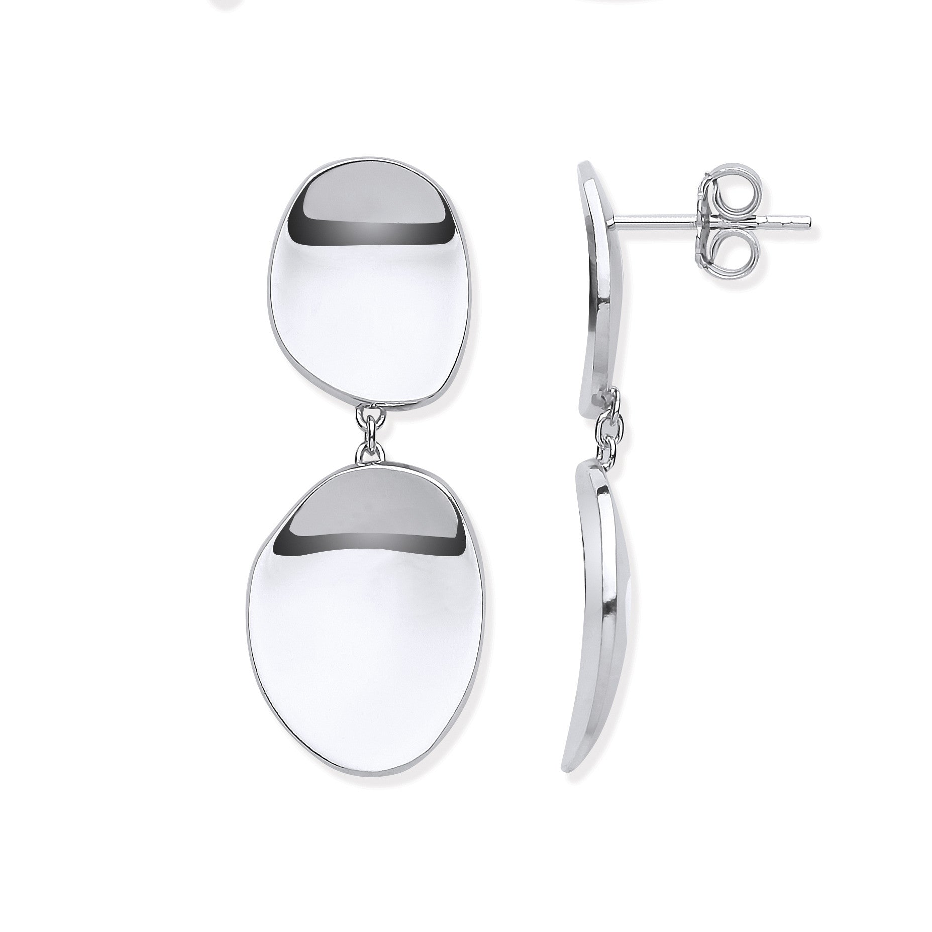 Sterling Silver Shiny Disc Design Drop Earrings