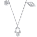 9ct White Gold 0.22ctw Evil Eye, Hamsa & Circle Pendant (18in/45cm) Chain
