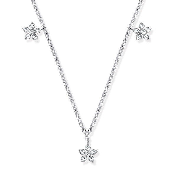 9ct White Gold 0.27ctw 7 Florets Pendant (18in/45cm) Chain