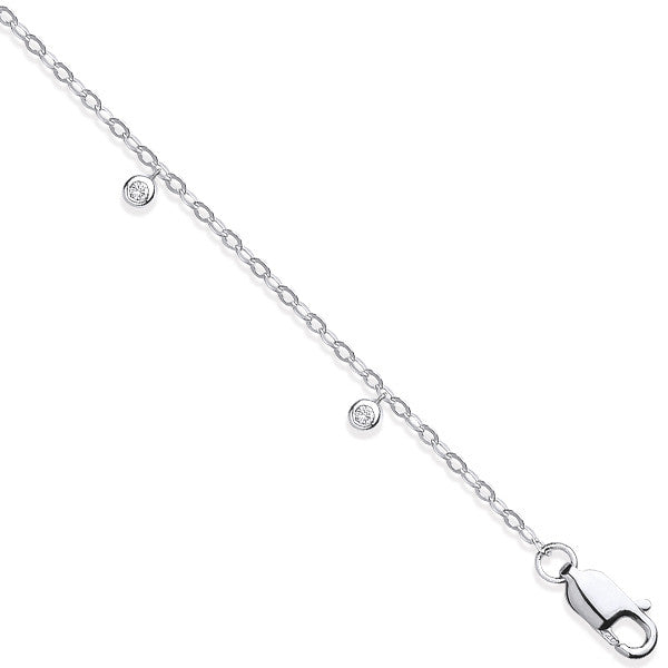 9ct White Gold Rub-Over 0.10ctw Diamond Bracelet