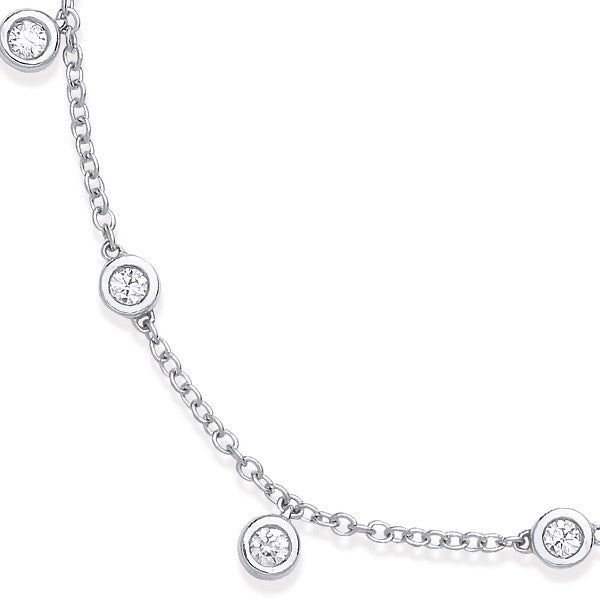18ct White Gold 0.33ctw Rub Over Set Diamond (18in/45cm) Chain