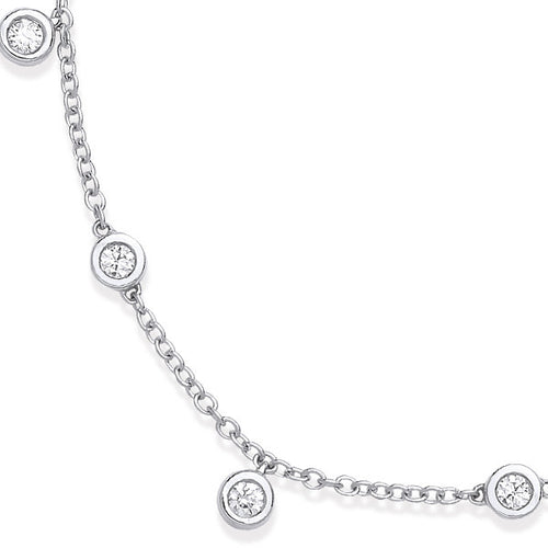 18ct White Gold 0.33ctw Rub Over Set Diamond (18in/45cm) Chain