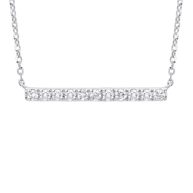 9ct White Gold 0.20ct Diamond Bar Necklace (Chain 17")