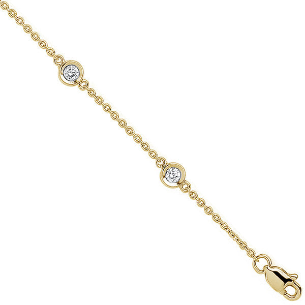 18ct Yellow Gold 0.40ct Diamond by the yard Rubover Bracelet